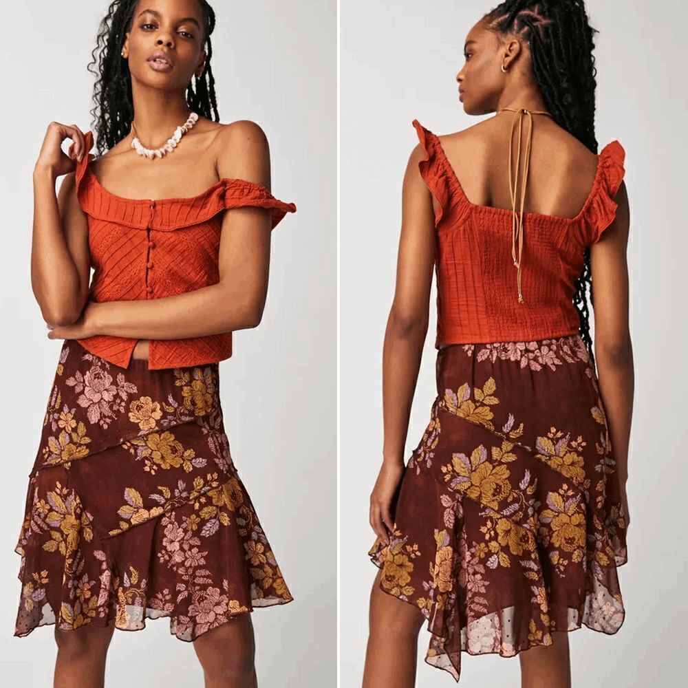 Free People NWTS Francesca's Tyrah Skirt - Brown